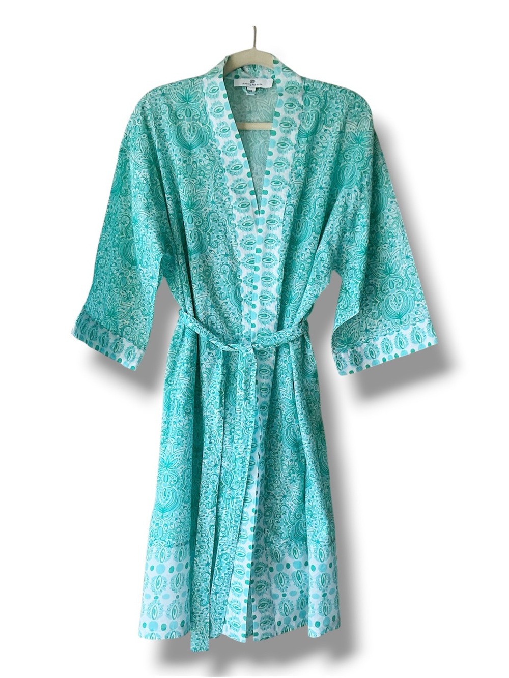 Jean Pierre Klifa Cotton Voile Kimono Robe in Blue/Green Size M/L